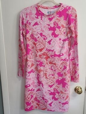 NWOT IBKUL Womens Chic, Pink Coral Pascha Long Sleeve Crew Golf Dress Sz XS